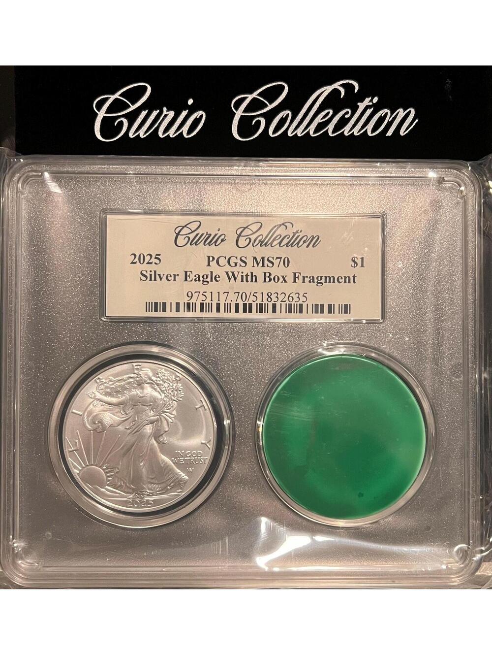 2025 P Silver Eagle CURIO COLLECTION, Mint Box Fragment Label • Graded PCGS MS70